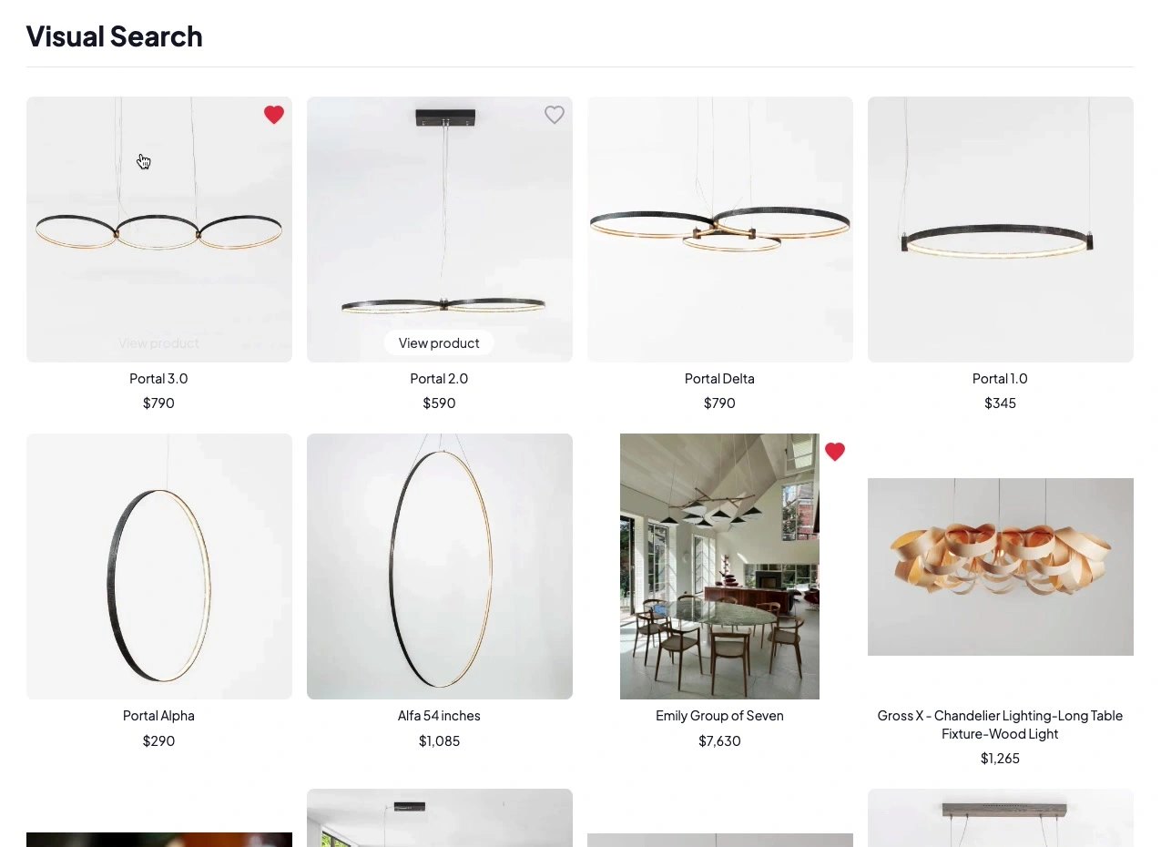 Visual search results on a client marketplace